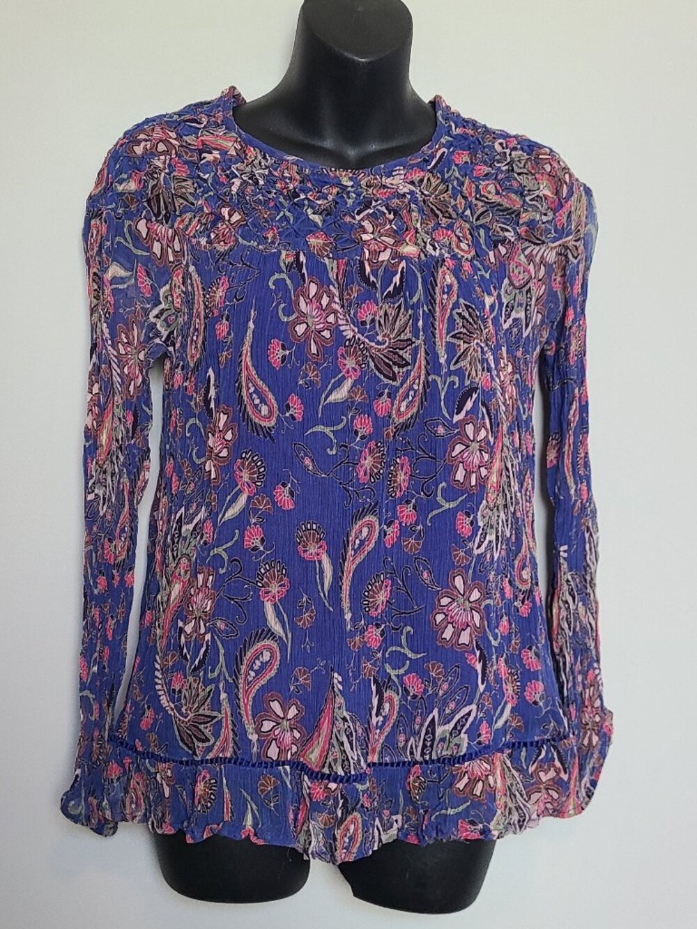 Sundance Size Small Long Sleeve smocked blouse Paisley Floral